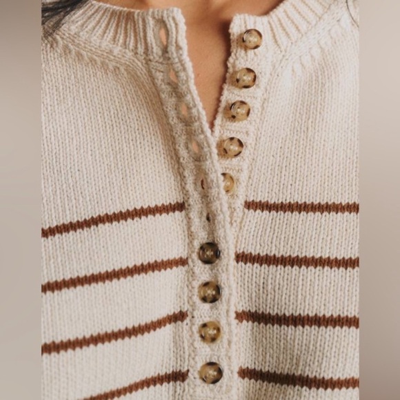 Sezane Leontine Jumper Sweater in Ecru Camel Stripe Size XS - Picture 6 of 13